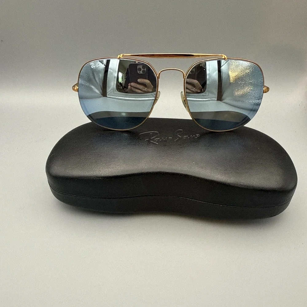 Ray Ban Sunglasses RB3561 ●THE GENERAL ●9107/52 ●Gold/Blue Mirror Polarized&Case
